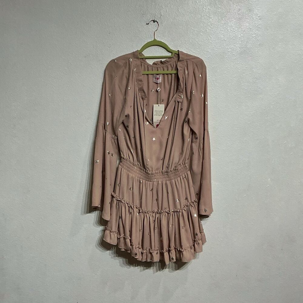 Buddy Love Pink Silver Metallic Star Bell Sleeve Dress Sz S NWT - Picture 2 of 11